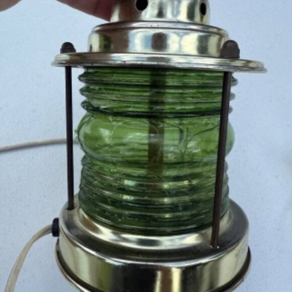 VTG Underwriters Laboratories 70s Nautical Brass And Glass Lamp Green Boat Shade - Picture 8 of 12